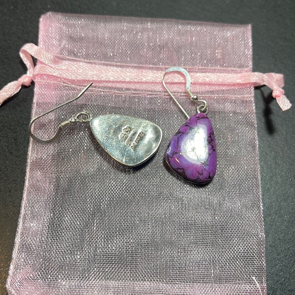Sterling silver purple Turquoise Earrings 925 - Picture 5 of 9